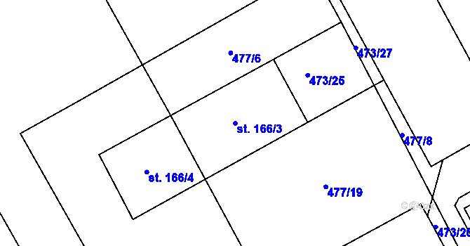 Parcela st. 166/3 v KÚ Skalice u Smiřic, Katastrální mapa