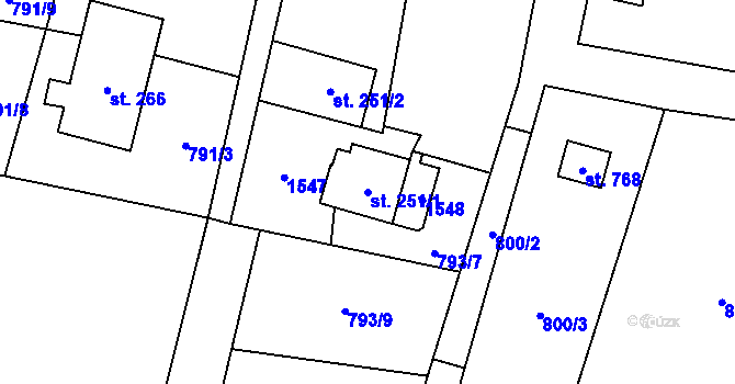 Parcela st. 251/1 v KÚ Skalice u Frýdku-Místku, Katastrální mapa