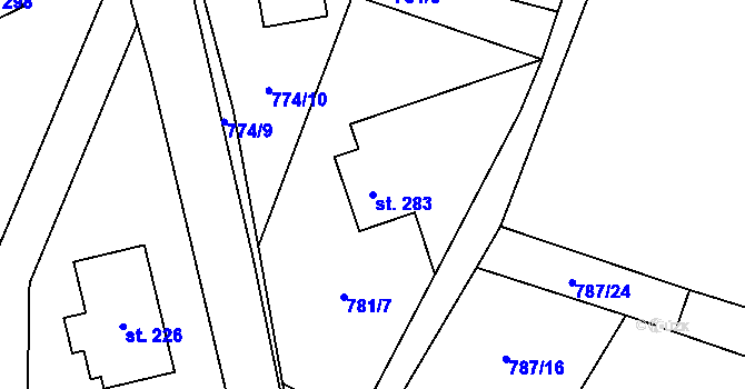 Parcela st. 283 v KÚ Skalice u Frýdku-Místku, Katastrální mapa