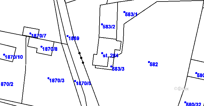 Parcela st. 284 v KÚ Skalice u Frýdku-Místku, Katastrální mapa
