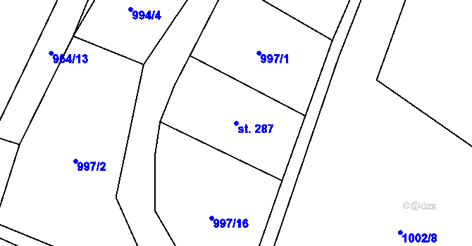 Parcela st. 287 v KÚ Skalice u Frýdku-Místku, Katastrální mapa