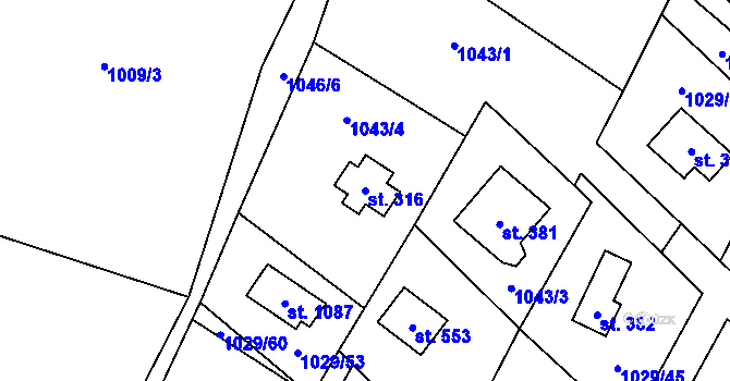 Parcela st. 316 v KÚ Skalice u Frýdku-Místku, Katastrální mapa