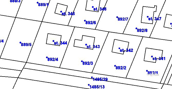 Parcela st. 343 v KÚ Skalice u Frýdku-Místku, Katastrální mapa