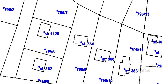 Parcela st. 361 v KÚ Skalice u Frýdku-Místku, Katastrální mapa