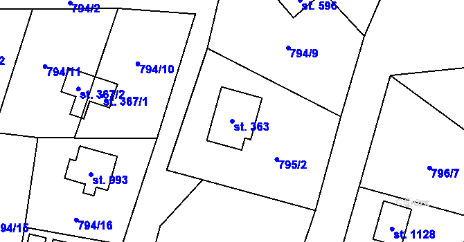 Parcela st. 363 v KÚ Skalice u Frýdku-Místku, Katastrální mapa