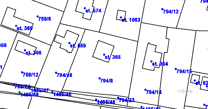 Parcela st. 365 v KÚ Skalice u Frýdku-Místku, Katastrální mapa