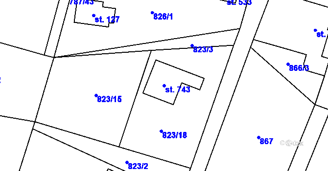 Parcela st. 743 v KÚ Skalice u Frýdku-Místku, Katastrální mapa