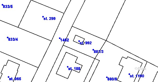Parcela st. 992 v KÚ Skalice u Frýdku-Místku, Katastrální mapa