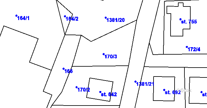 Parcela st. 170/3 v KÚ Skalice u Frýdku-Místku, Katastrální mapa
