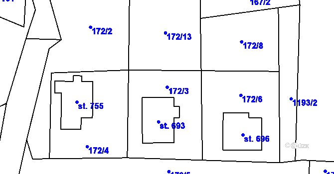Parcela st. 172/3 v KÚ Skalice u Frýdku-Místku, Katastrální mapa