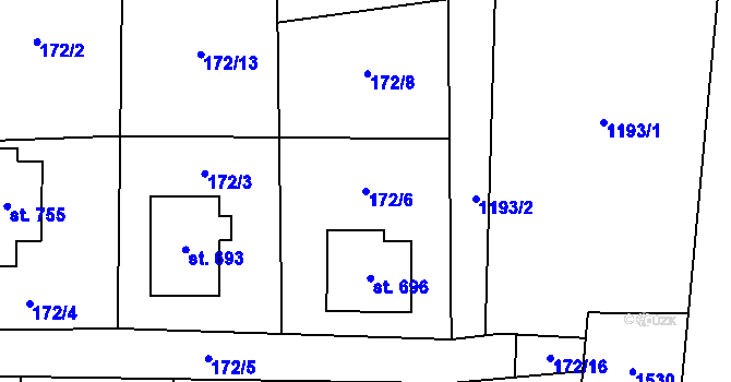 Parcela st. 172/6 v KÚ Skalice u Frýdku-Místku, Katastrální mapa