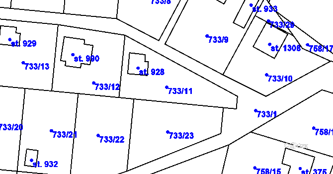 Parcela st. 733/11 v KÚ Skalice u Frýdku-Místku, Katastrální mapa