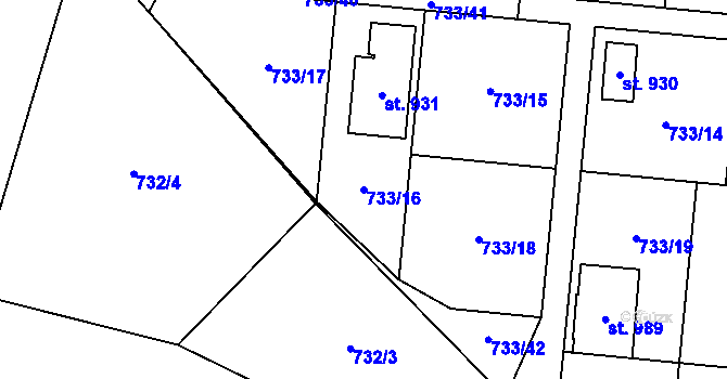 Parcela st. 733/16 v KÚ Skalice u Frýdku-Místku, Katastrální mapa