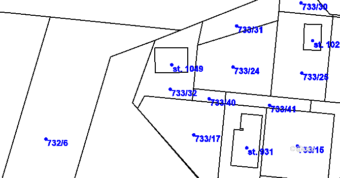 Parcela st. 733/32 v KÚ Skalice u Frýdku-Místku, Katastrální mapa