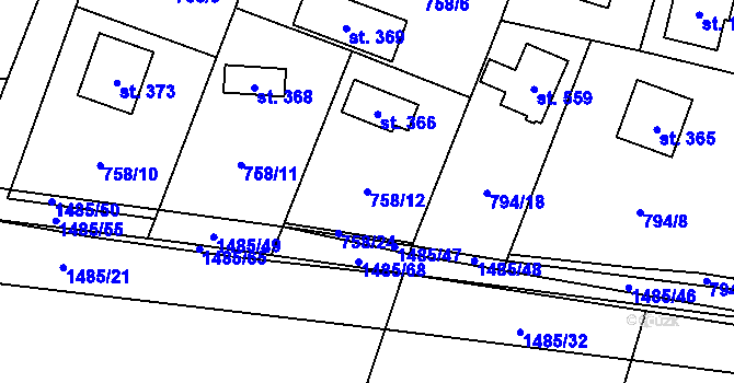 Parcela st. 758/12 v KÚ Skalice u Frýdku-Místku, Katastrální mapa