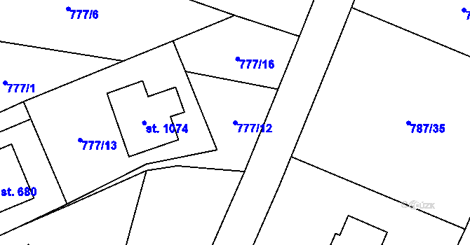 Parcela st. 777/12 v KÚ Skalice u Frýdku-Místku, Katastrální mapa