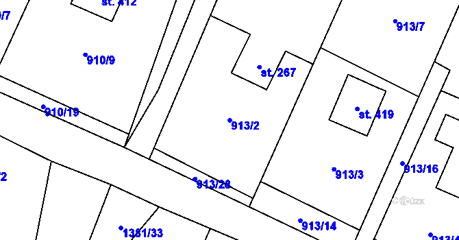 Parcela st. 913/2 v KÚ Skalice u Frýdku-Místku, Katastrální mapa