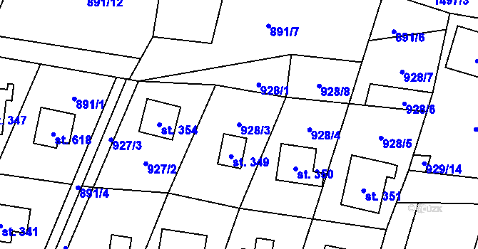Parcela st. 928/3 v KÚ Skalice u Frýdku-Místku, Katastrální mapa