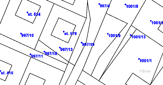Parcela st. 997/19 v KÚ Skalice u Frýdku-Místku, Katastrální mapa