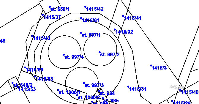 Parcela st. 997/2 v KÚ Skalice u Frýdku-Místku, Katastrální mapa