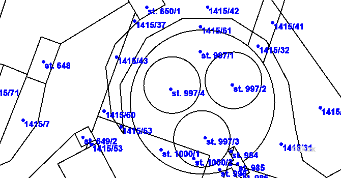 Parcela st. 997/4 v KÚ Skalice u Frýdku-Místku, Katastrální mapa