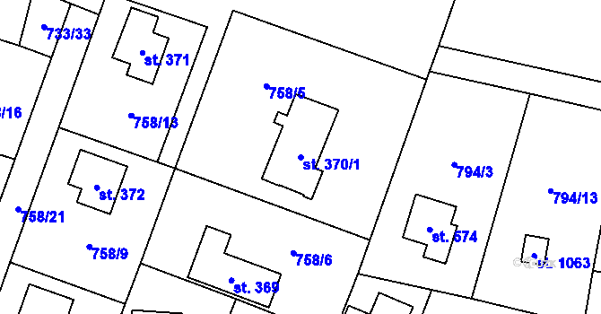 Parcela st. 370/1 v KÚ Skalice u Frýdku-Místku, Katastrální mapa