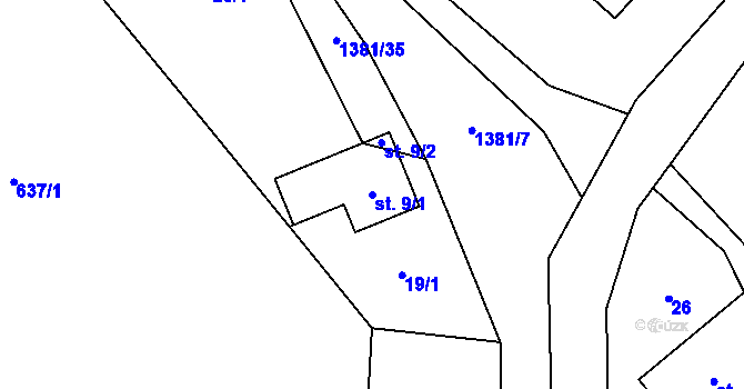 Parcela st. 9/1 v KÚ Skalice u Frýdku-Místku, Katastrální mapa