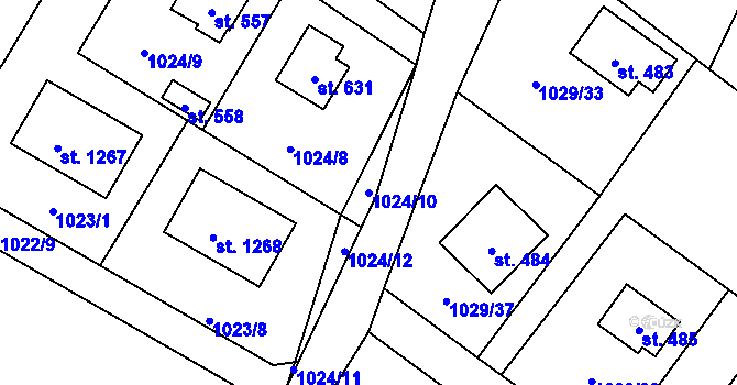 Parcela st. 1024/10 v KÚ Skalice u Frýdku-Místku, Katastrální mapa