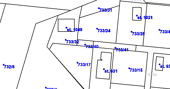 Parcela st. 733/40 v KÚ Skalice u Frýdku-Místku, Katastrální mapa