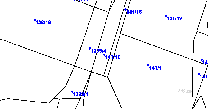 Parcela st. 141/10 v KÚ Skalice u Frýdku-Místku, Katastrální mapa
