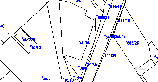 Parcela st. 74 v KÚ Skalice nad Svitavou, Katastrální mapa