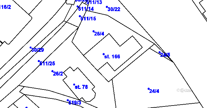 Parcela st. 166 v KÚ Skalice nad Svitavou, Katastrální mapa