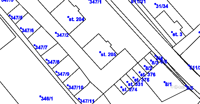 Parcela st. 205 v KÚ Skalice nad Svitavou, Katastrální mapa