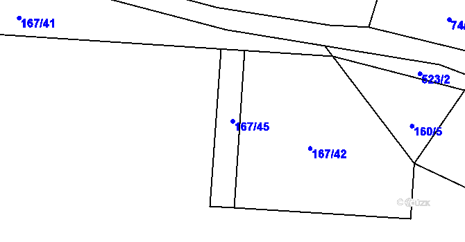 Parcela st. 167/45 v KÚ Skaličany, Katastrální mapa