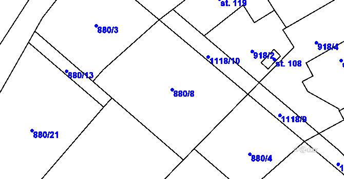 Parcela st. 880/8 v KÚ Skalička nad Labem, Katastrální mapa
