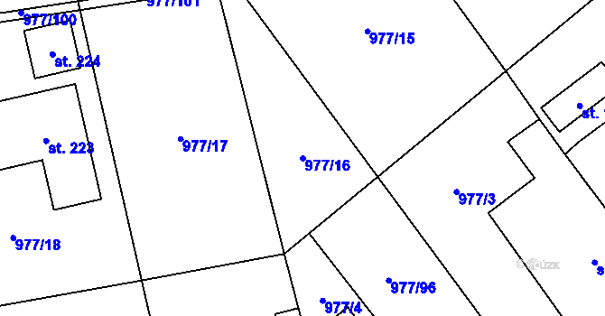 Parcela st. 977/16 v KÚ Skalička nad Labem, Katastrální mapa