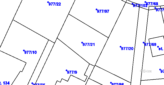 Parcela st. 977/21 v KÚ Skalička nad Labem, Katastrální mapa