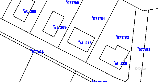 Parcela st. 213 v KÚ Skalička nad Labem, Katastrální mapa