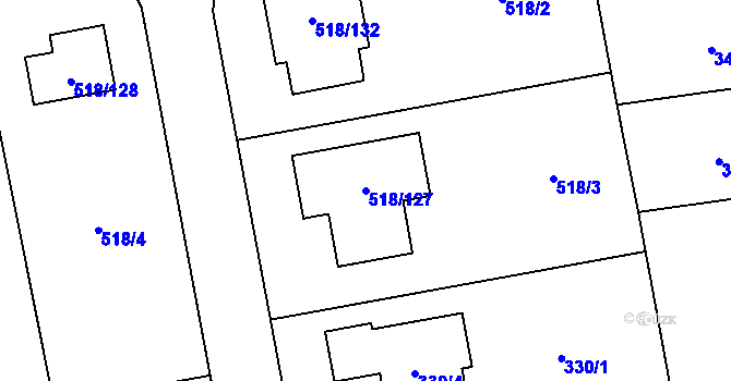 Parcela st. 518/127 v KÚ Skalička u Hranic, Katastrální mapa