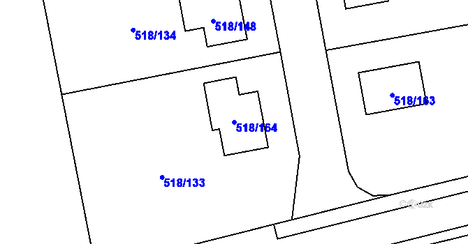 Parcela st. 518/164 v KÚ Skalička u Hranic, Katastrální mapa