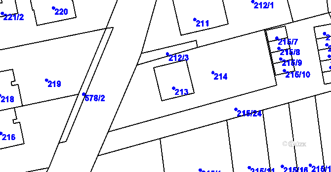 Parcela st. 213 v KÚ Skalička u Hranic, Katastrální mapa