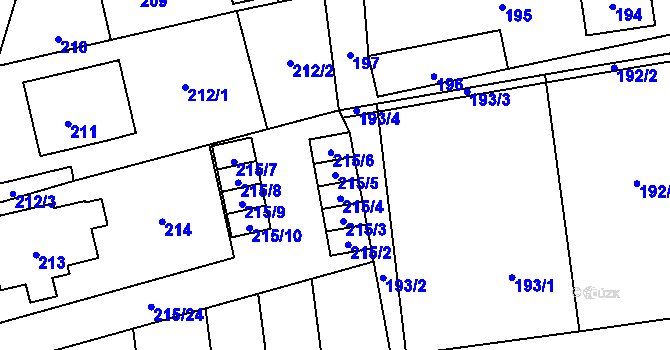 Parcela st. 215/5 v KÚ Skalička u Hranic, Katastrální mapa