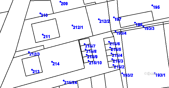 Parcela st. 215/7 v KÚ Skalička u Hranic, Katastrální mapa