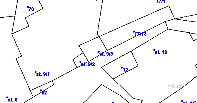 Parcela st. 9/3 v KÚ Skalka u Blíževedel, Katastrální mapa