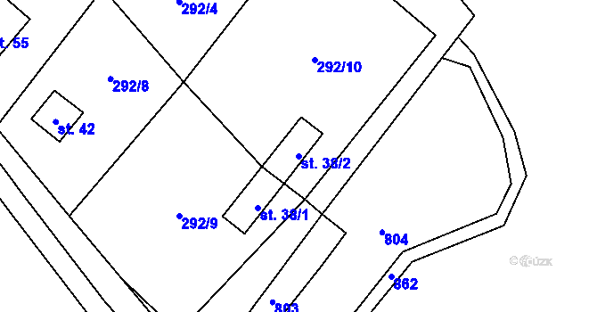 Parcela st. 38/2 v KÚ Skalka u Blíževedel, Katastrální mapa