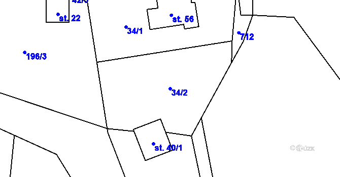 Parcela st. 34/2 v KÚ Skalka u Blíževedel, Katastrální mapa