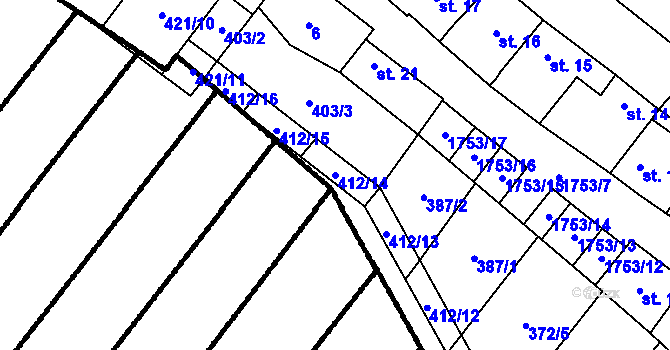 Parcela st. 412/14 v KÚ Skalka u Kyjova, Katastrální mapa