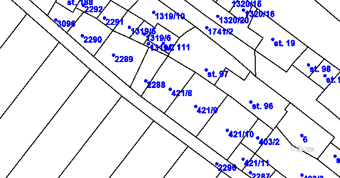 Parcela st. 421/8 v KÚ Skalka u Kyjova, Katastrální mapa
