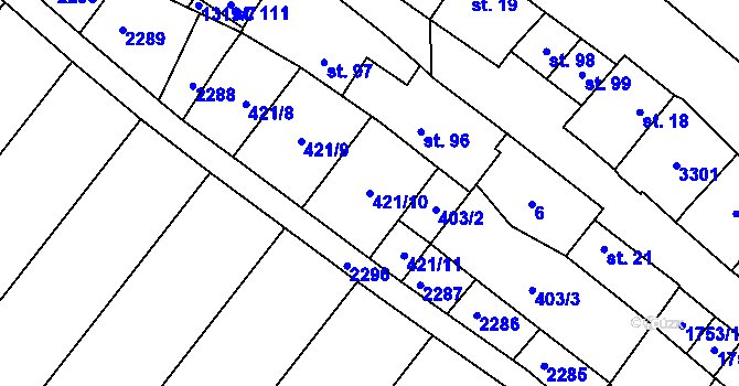 Parcela st. 421/10 v KÚ Skalka u Kyjova, Katastrální mapa