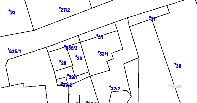 Parcela st. 32/1 v KÚ Skalka u Doks, Katastrální mapa